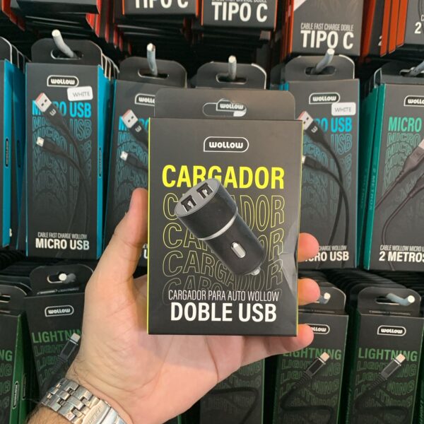 CARGADOR AUTO DOBLE ENTRADA USB 2.4A WOLLOW